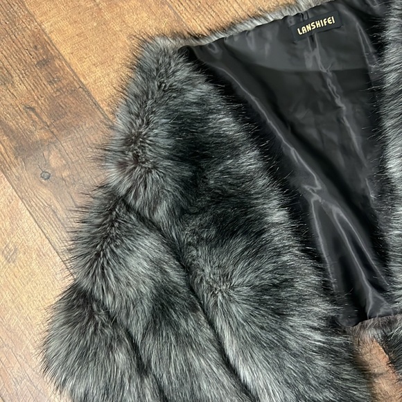 Lanshifei luxurious silver faux fox shawl wrap drape scarf one size - Picture 2 of 11